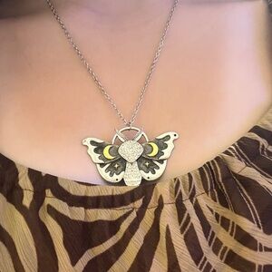 Chic Silver and Black Moth Necklace